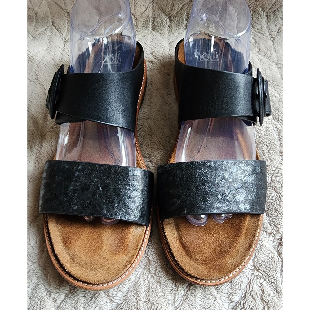 Sofft Braye Black Leather Leopard Print Buckle Slide Sandals 9.5M - Picture 2 of 8